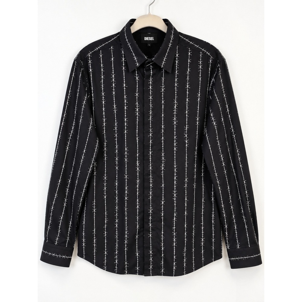 Diesel BarBwi Men's XXL Black Barbed Wire Print Long Sleeve Shirt